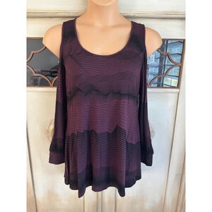 NWT Soma Soft Jersey Cold Shoulder Tunic in Agile Lines Merlot | Size Med